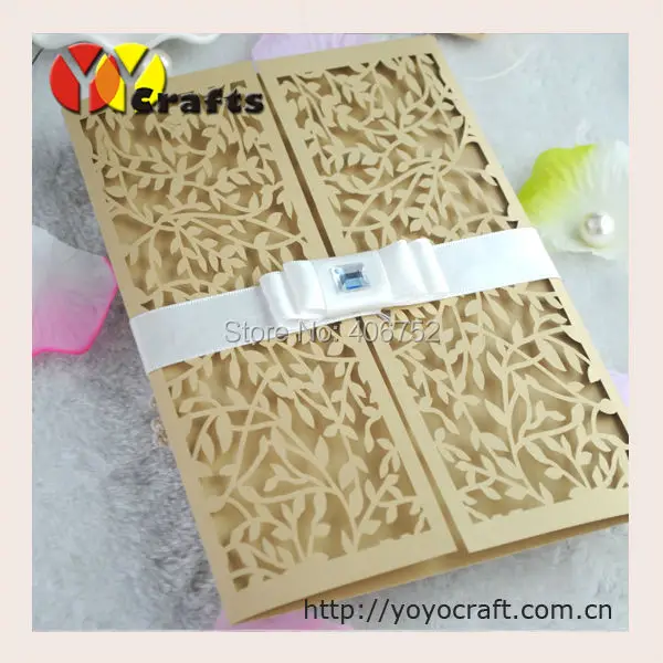 promotion hollow leaves laser cut wedding invitation card with