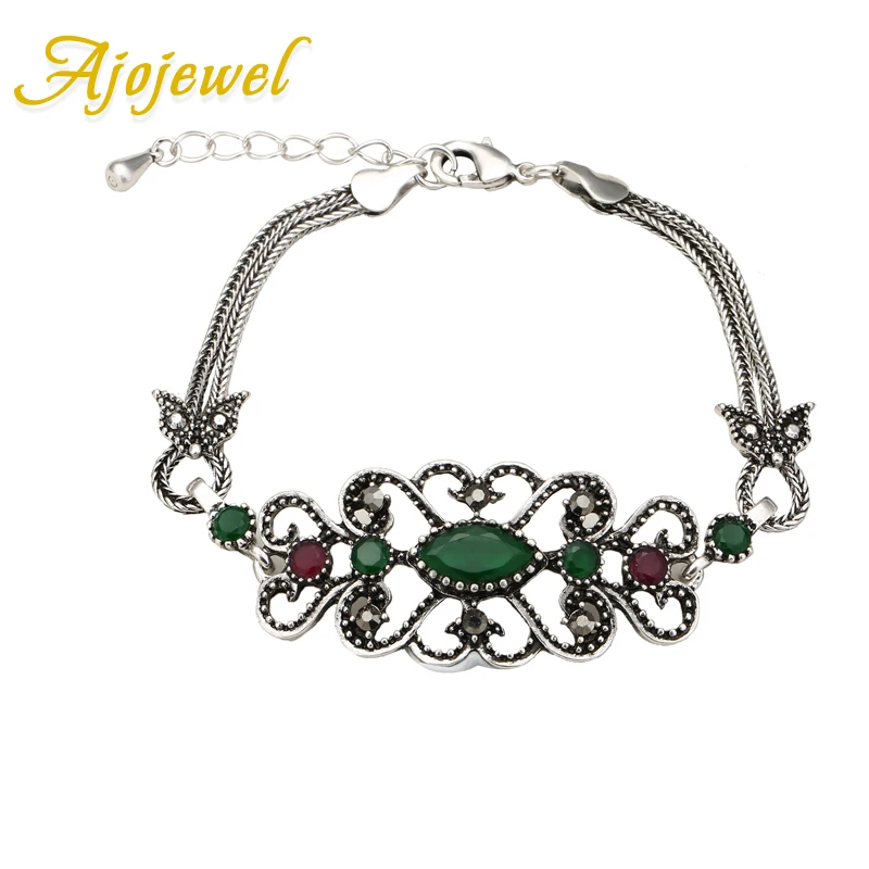 

Ajojewel CZ Owl Charm Colored Resin Stone Vintage Bracelet Women Turkish Jewelry Fashion