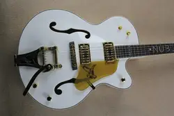 Бесплатная доставка Высокое качество Заводская инкрустация dsign белый Gretsch Сокол 6120 Полу Hollow джаз электрогитара 14-11-11