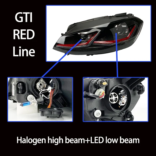 Автомобильный Стайлинг для Golf 7 фар 2013- Golf 7,5 дизайн светодиодный фонарь DRL динамический сигнал Hella 5 Биксеноновые линзы проектора Hid - Цвет: GTI LED Halogen