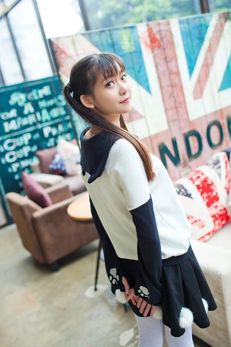 Ceny Żeglarz kołnierz Anime swetry kobiety Kawaii śliczne bluza Harajuku Panda twarzy pazur haft japonia dziewczyny moda jesień bluzy z kapturem