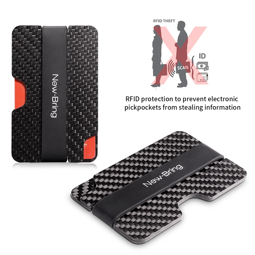 Real Carbon Fiber Mini Money Clip Credit Card Sleeve Id Holder With Rfid Anti-Thief Card Wallet,Red 