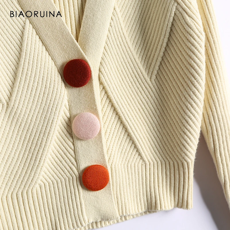 BIAORUINA, американский стиль, женский, подходит ко всему, растягивающийся, модный короткий вязаный свитер, женские повседневные кардиганы с v-образным вырезом, Новое поступление