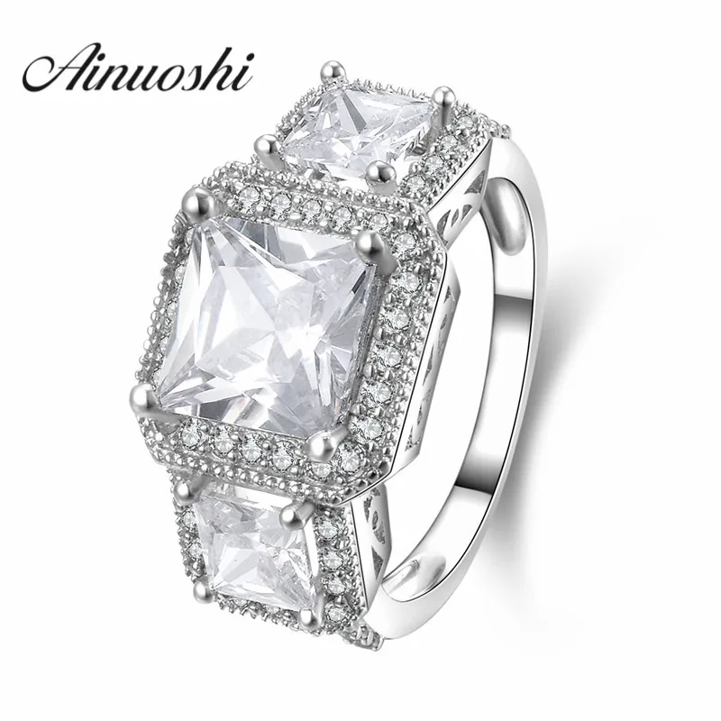 

AINUOSHI Princess Cut Women Engagement Rings 925 Sterling Silver Weeding nscd Jewelry Luxury Lovers Propasal Ring Wholesale