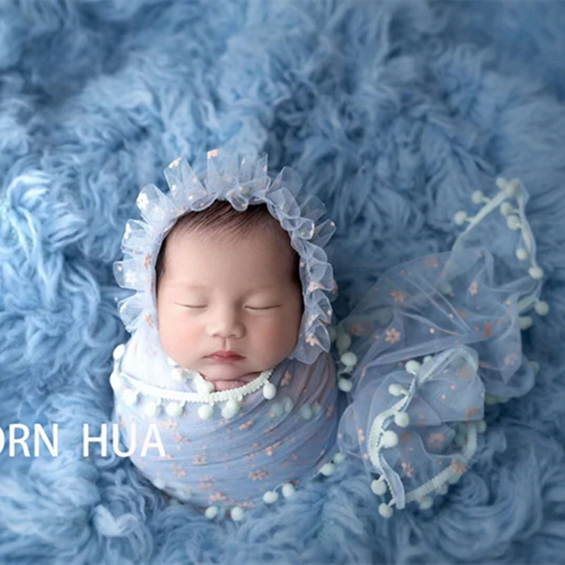 Handmade Stretch Wrap and Ruffer Hat Outfit Baby Boy Overall Newborn Bonnet Set Vintage Lace Photography Props | Детская одежда и