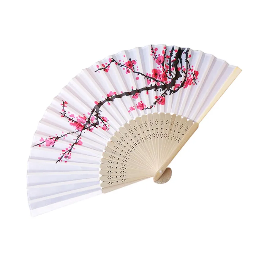 Folding Hand Held Flower Fan Chinese Style Wintersweet Flower Fan Dance