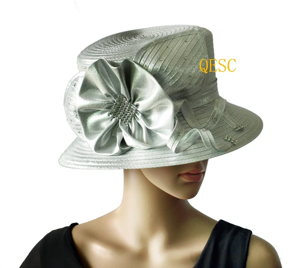 Metallic silver Ladies Hats All Year Around Church Formal dress women's