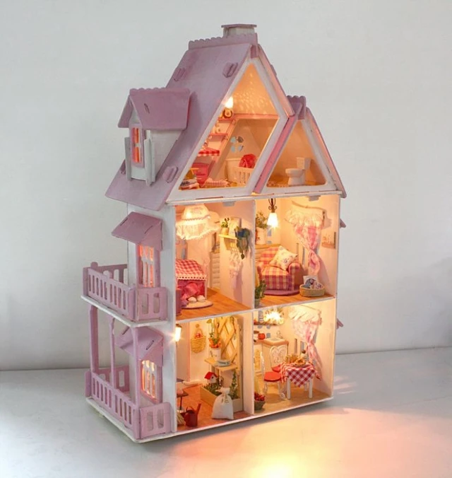 Домашний декор DIY Кукольный дом деревянные кукольные домики миниатюрный DIY кукольный домик мебель набор вилла светодиодный светильник подарок 130-07