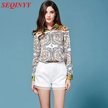 Bohemia Shirt Loose 2017 Summer Spring New European Elegant Sicily Print Slim OL Women's Long-Sleeve Fashion Blouse