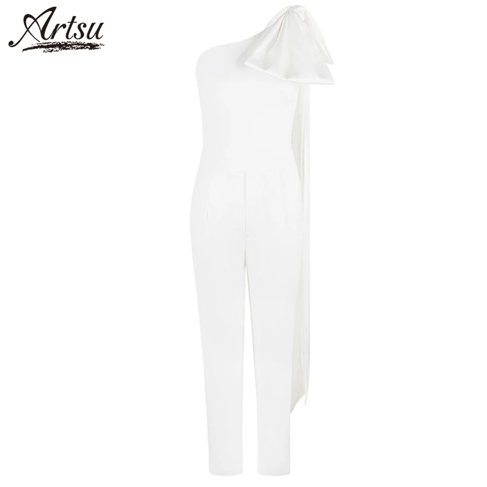 ArtSu Elegant Bandage Jumpsuits 2018 Summer Bodycon Full Length