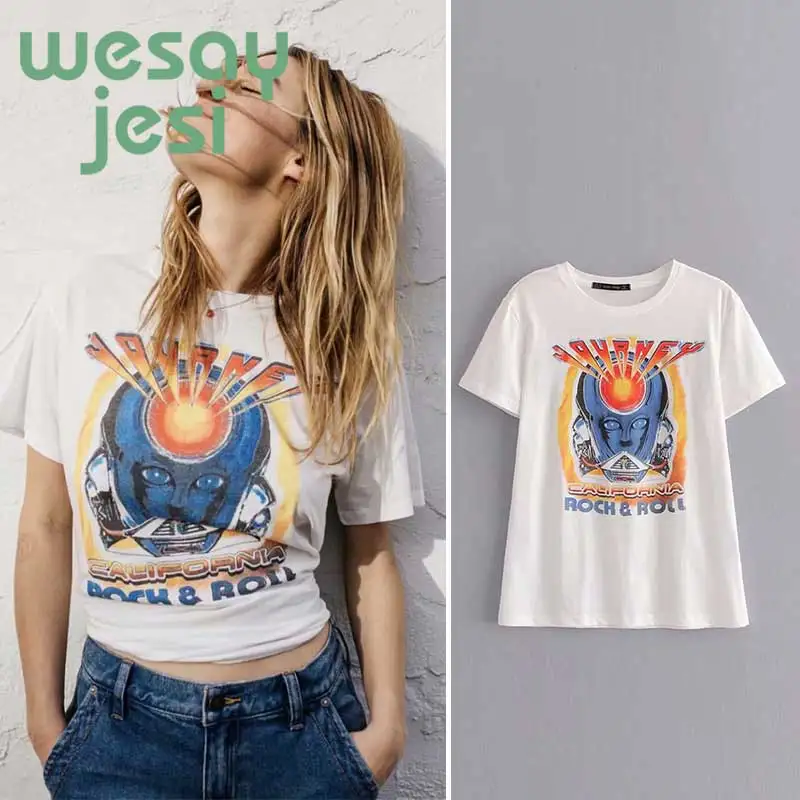 

t-shirt women england style vintage Robot cartoon printing o-neck cotton boyfriend drop shoulder 2019new t shirt women tops
