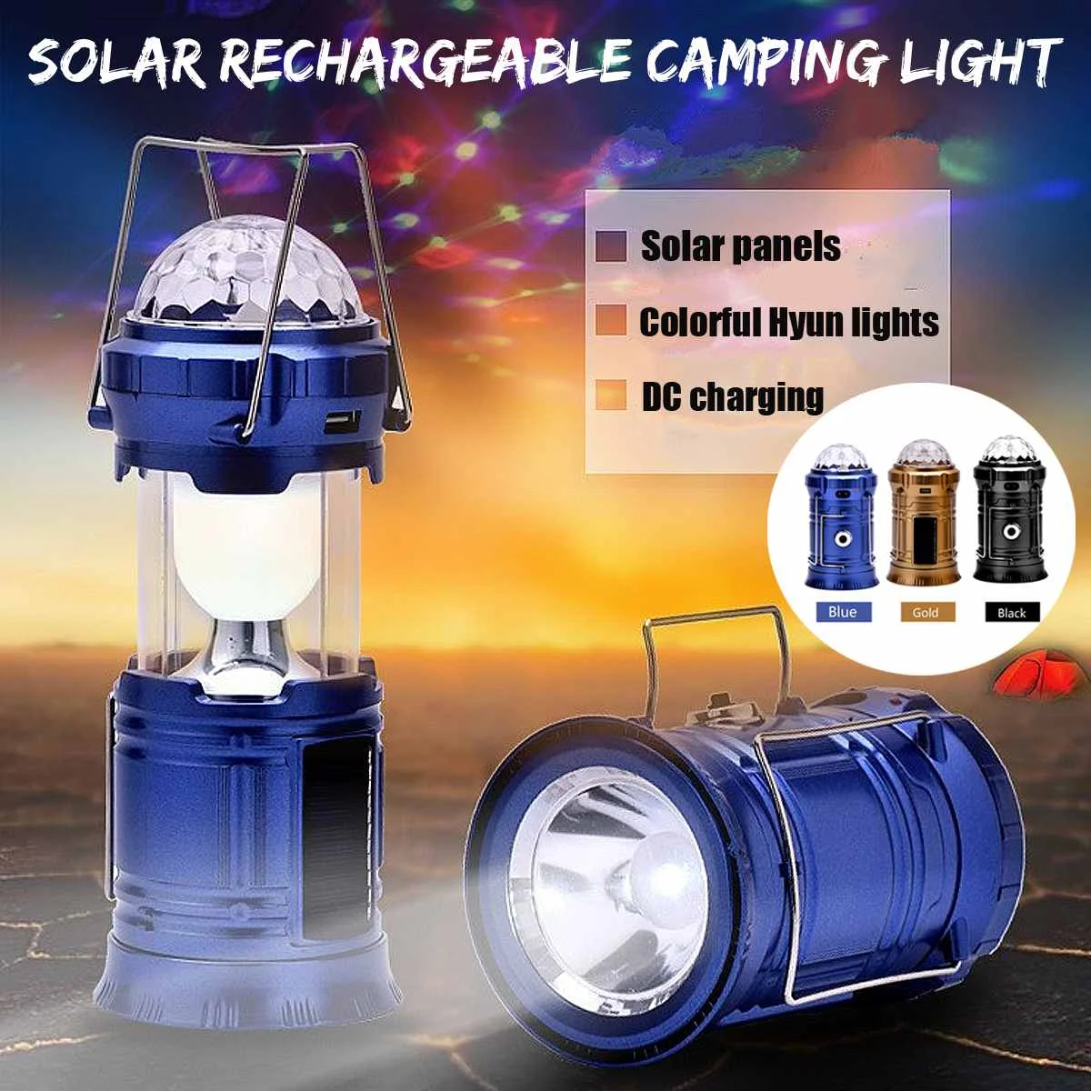 

Solar Camping Light Multifunction Solar Rechargerble Camping LED Light Scalable Portable DC Charging Hyun Colorful Lights