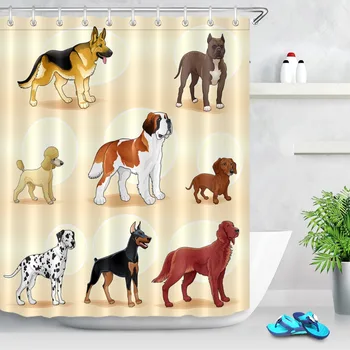

LB Funny Groups of Dog Cartoon Bathroom Shower Curtain With Mat Set Mildew Resistant Waterproof Fabric For Kids Bathtub Decor