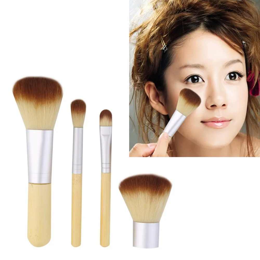 1set/4Pcs Professional Foundation Make up Bamboo Brushes Kabuki Makeup