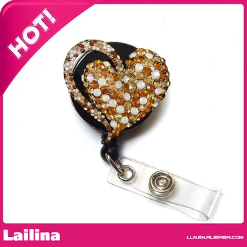 

Fashion Crystal Heart Shape Rhinestone Retractable Badge Reel/ ID Badge Holder