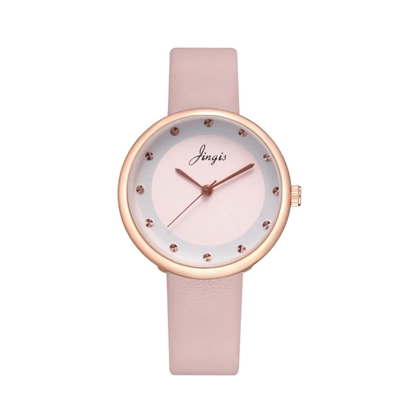 

Women's Fashion Watch Simple Design Creative Round Dial Candy Colors Trendy Leather Watch Montre Femme 1833