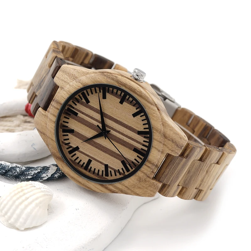 BOBO BIRD V-G22 Zebra Wood Wristwatch Mens Designer Causal Quartz Watch with Folding Clasp Wood Strap relogio masculino