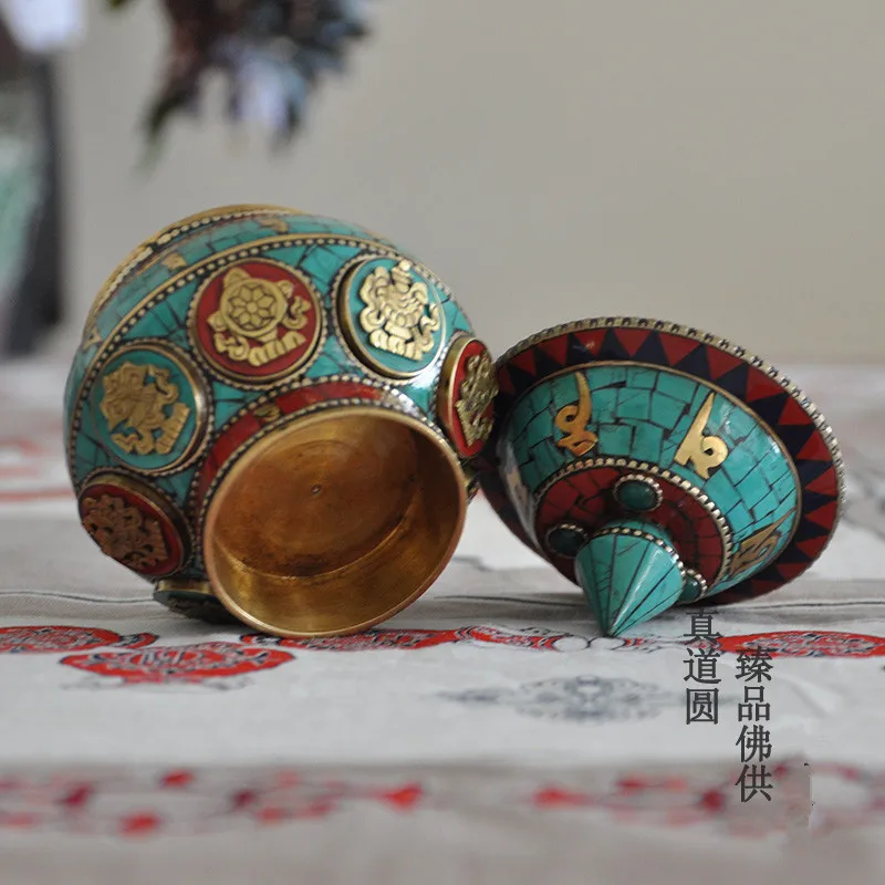  Nepal inviting treasure pots brass inlaid eight treasures treasure bottles gift ornaments. - 32950193432