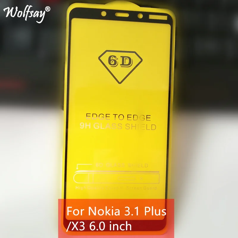 

Full Glue Screen Protector For Nokia 3.1 Plus Tempered Glass 9H Premium Coverage Phone Film For Nokia 3.1 Plus/X3 Glass Wolfsay