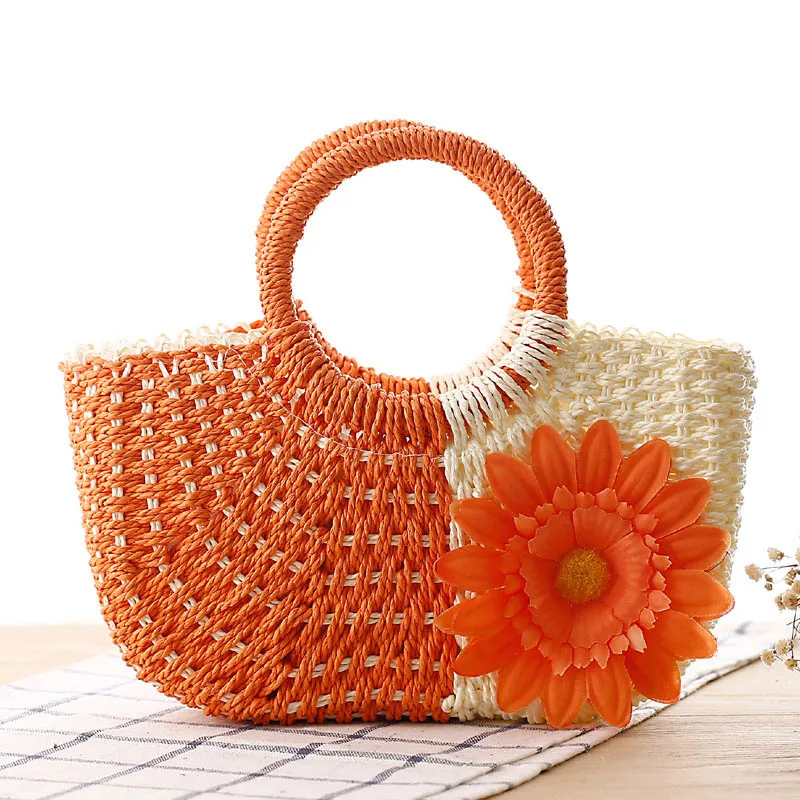 2016 Summer New Small Beach Bags Women Knitting Fashion Flower Tote ...