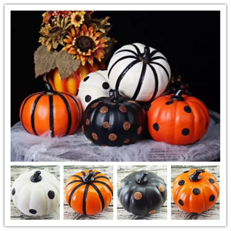

1pcs Large Simulation Bubble Pumpkin Halloween Party Decor Ornament Black Stem Home Decoration YSS9058