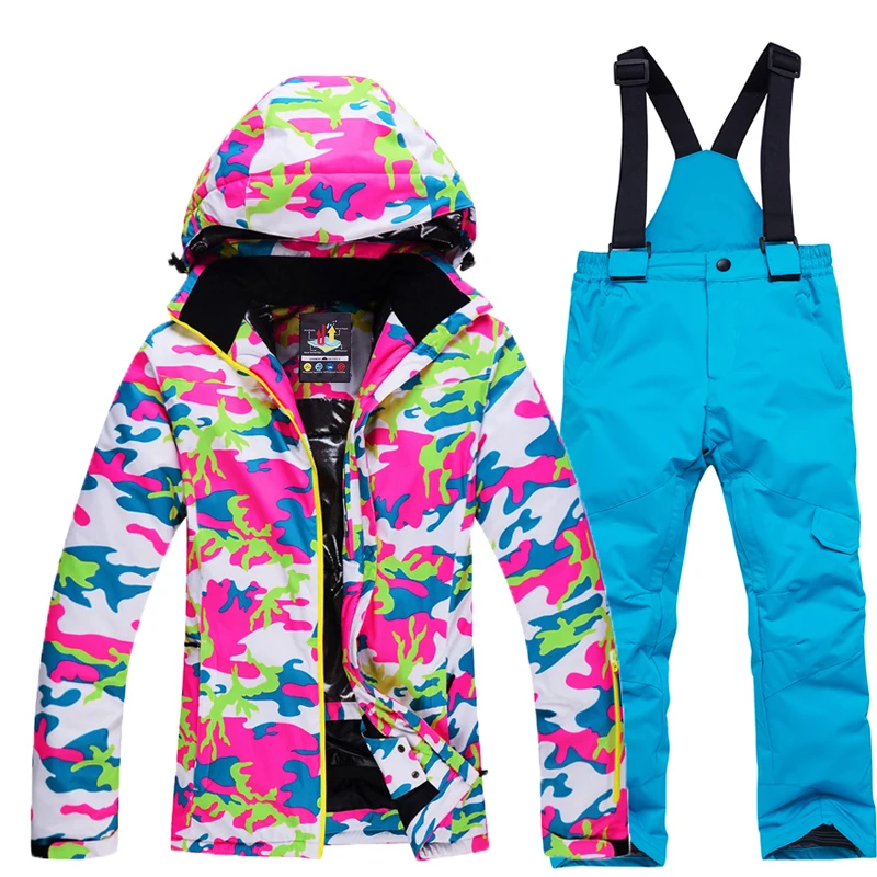 Комплекты для катания на лыжах; лыжные костюмы для девочек; куртка и штаны; детская теплая ветрозащитная Водонепроницаемая зимняя одежда для катания на сноуборде