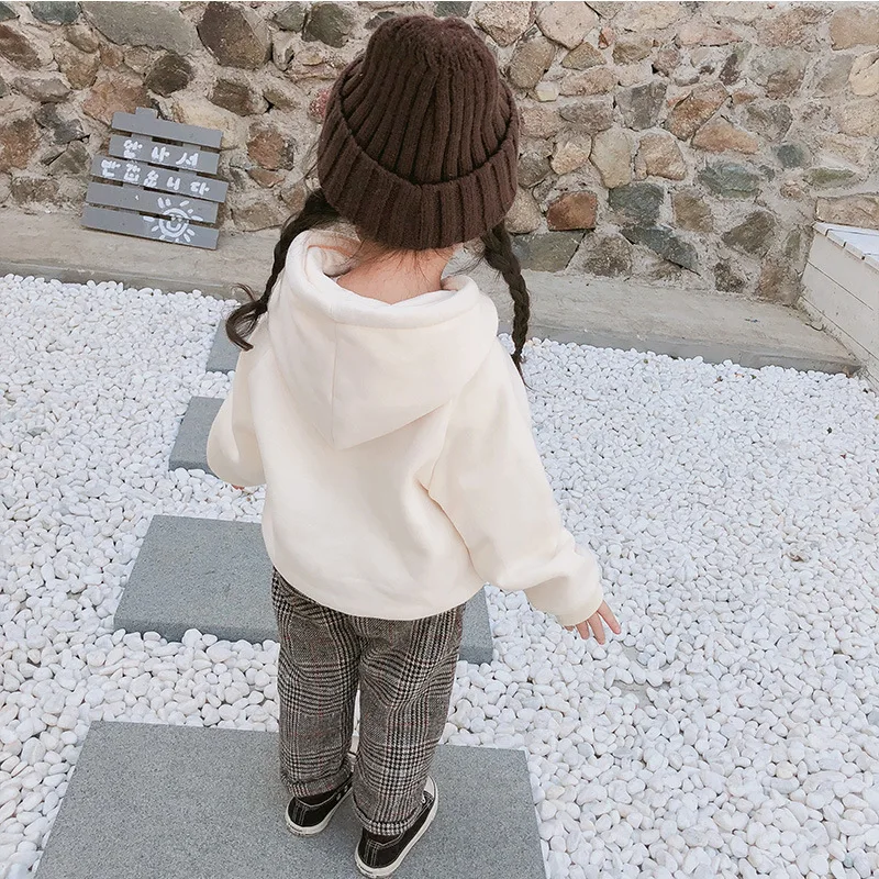 Online 2018 Otoño e Invierno estilo coreano de algodón clásico terciopelo grueso all match plaid pantalones largos para niñas y niños lindos y dulces