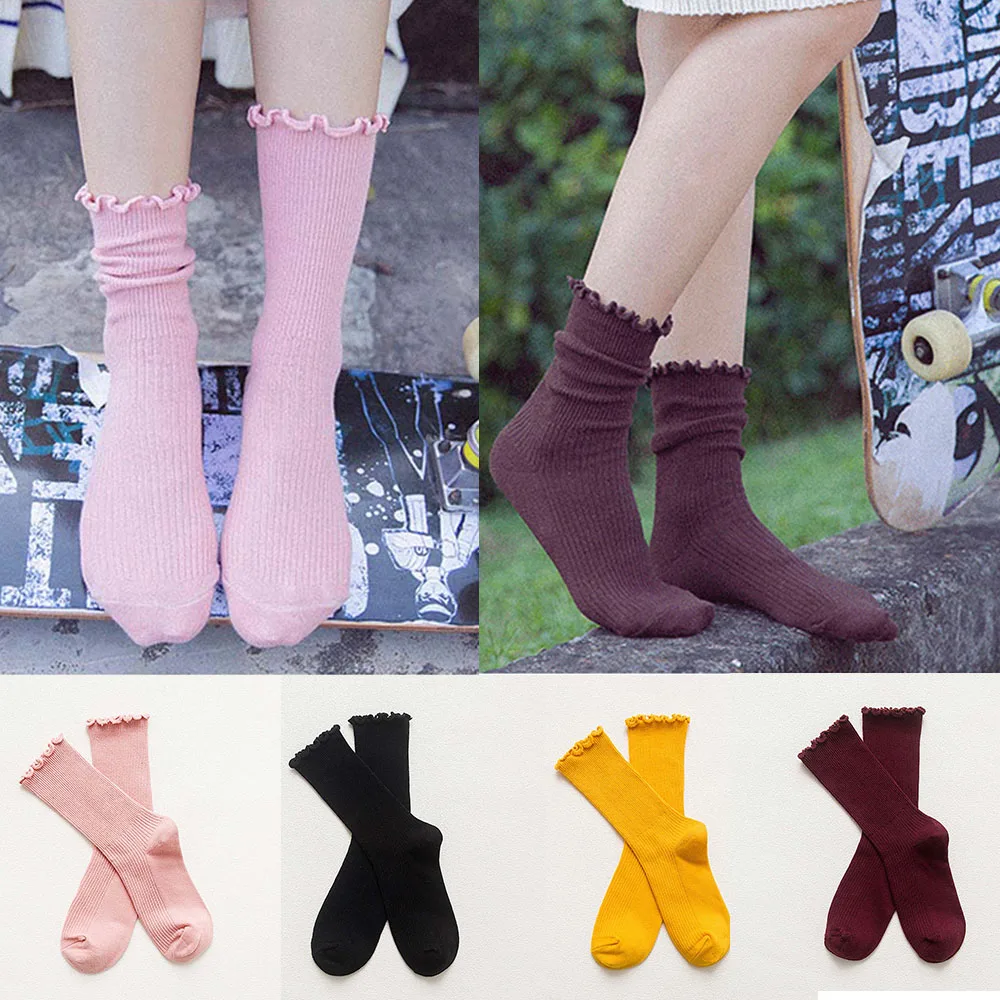 

6 pair Female Girl Pile Socks Candy Color Cute Pile Of Socks Set Women Korean Style Cotton Fungus Casual Women Socks