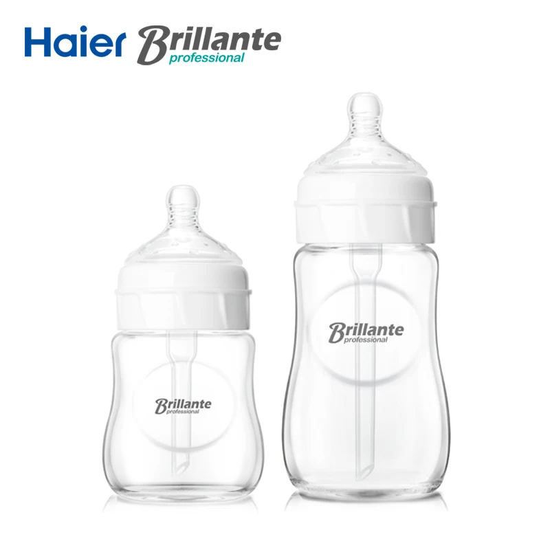 Haier Brillante Haier Brillante Lot of 2 Baby Infant High Borosilicate Glass Feeding Bottles 260ml 150ml
