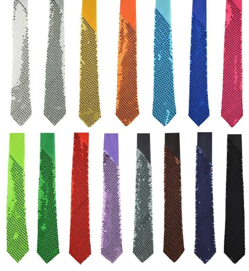 

Unisex satin sequins neck tie Christmas Event Halloween fancy dress magic show palin skinny necktie party favors gift 145X5cm