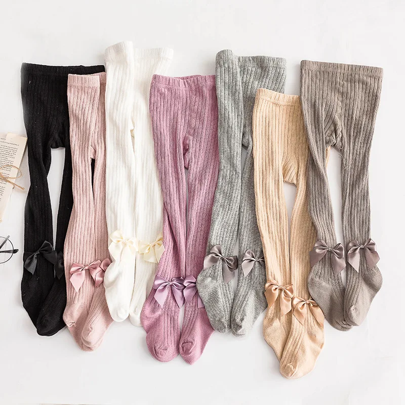 Novo Algodão Puro Grande pp Bebê Bottom Pantyhose Cor Pura Respirável Absorver Suor Bowknot Decoração Bonito Collants 3psc – Lot