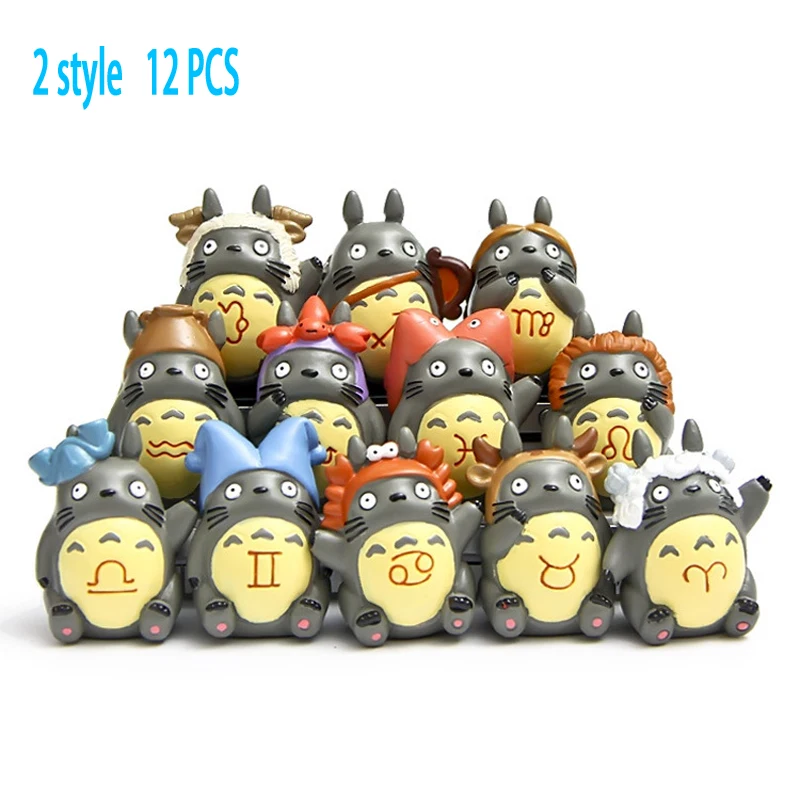 

12 pcs Anime cartoon lovely cute garage kit figures 12 Totoro constellation cat toy Decoration resin hard gift for 8+ years old