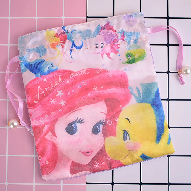 IVYYE 1PCS Mermaid princess Cartoon Drawstring Bags Cute Silk Storage Handbags makeup bag Coin Bundle Pocket