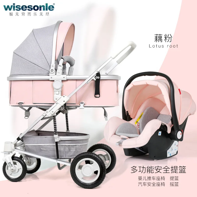 Купон на 10 долларов! Belecoo высокий пейзаж 3 в 1 детская коляска с автокреслом Двусторонняя коляска амортизатор складной новорожденный коляска - Цвет: pink