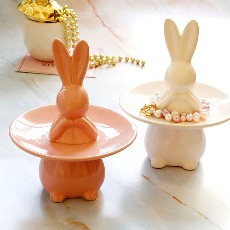 

Creative European Cute Rabbit Ceramic Storage Tray Home Decorations Ornaments Ring Necklace Bracelet Jewelry Plate