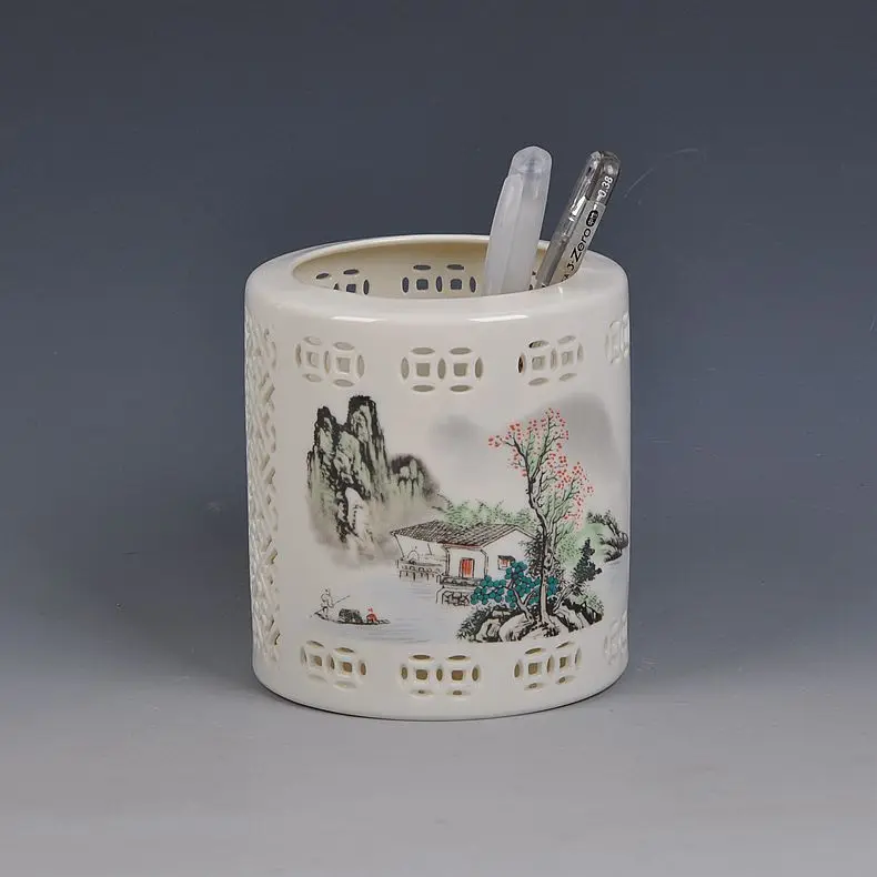 

Jingdezhen ceramic pen large high-grade fine porcelain Crafts Ornament study hollowed out Ivory ornaments
