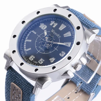 

WEESKY Luxury Men Watches New Canvas Fashion Casual Quartz Wristwatch Man Business Sport Clock Classic Blue