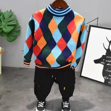 Весенняя детская одежда, новые комплекты одежды для мальчиков, вязаный свитер с ромбовидным узором для мальчиков+ штаны, комплекты из 2 предметов, одежда для мальчиков, одежда для детей 2-6 лет