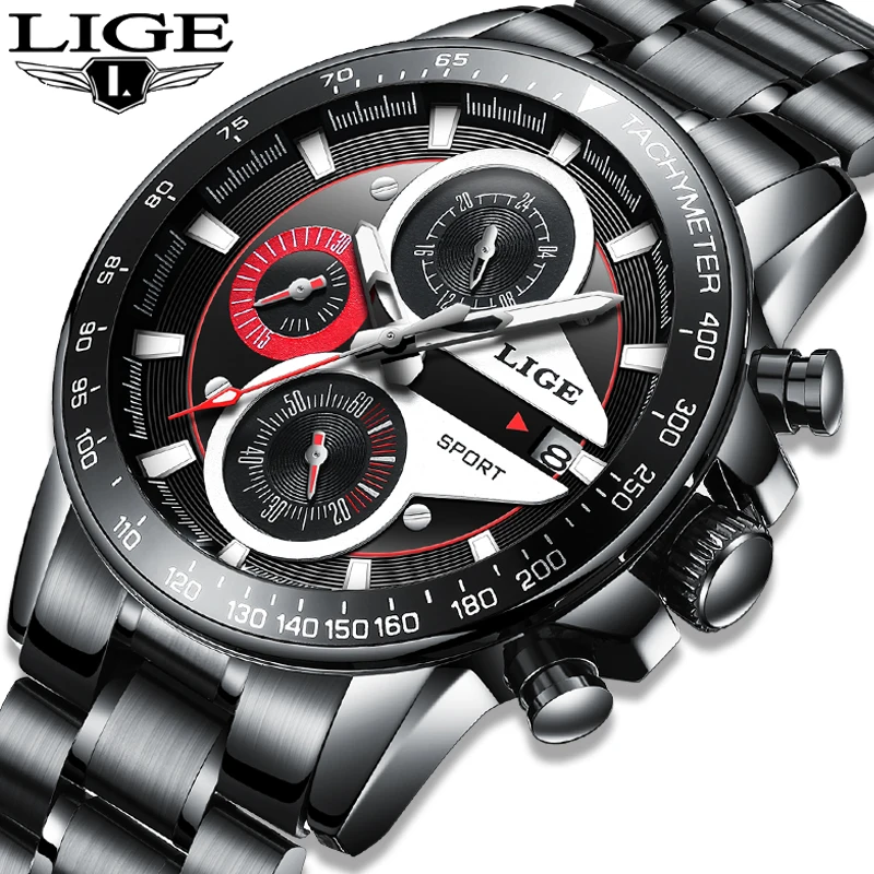 

LIGE 2017 New Men's Top Luxury Brand Men's Watch Men's Sports Watch Waterproof Full Steel Quartz Chronograph Relogio Masculino