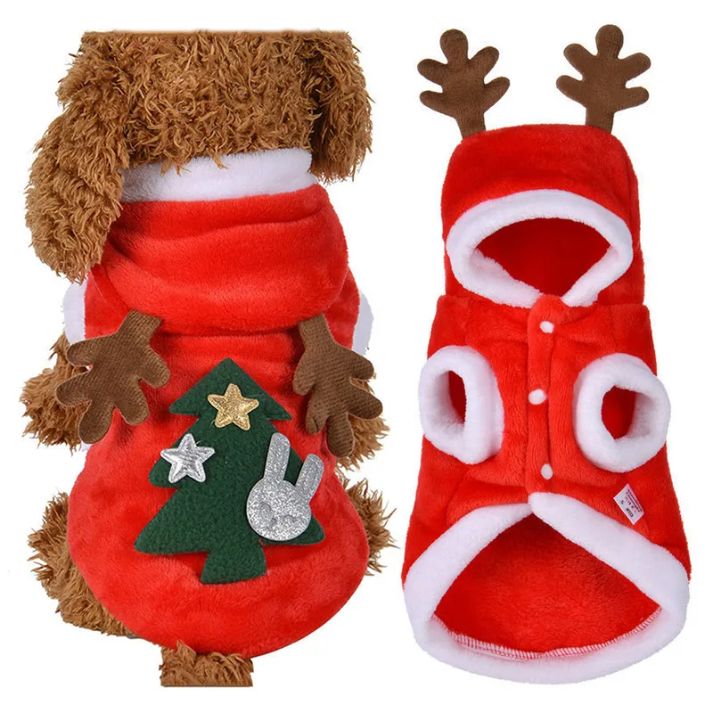 

2018 New Hot Pet Dog Red Christmas Cartoon Elk Hooded Coat Jacket Winter Dog Cat Coat DC112