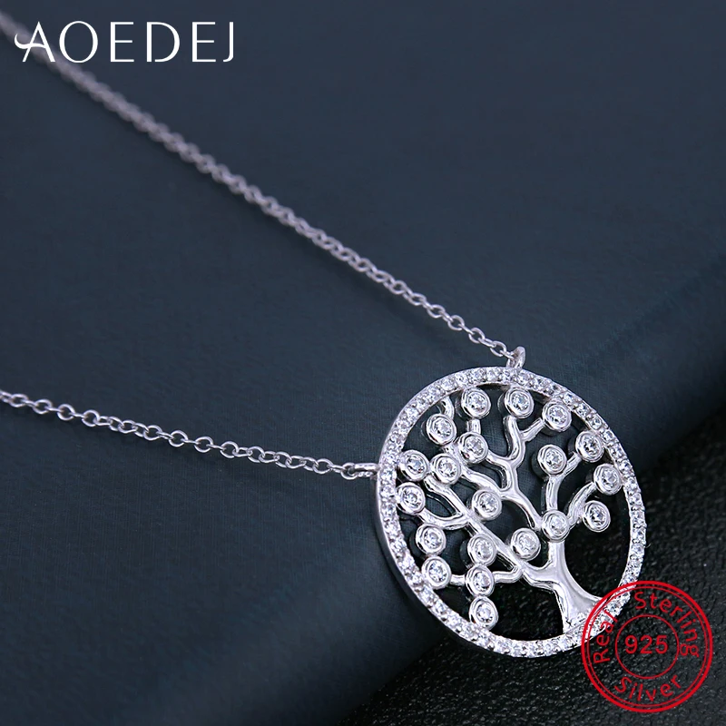 

AOEDEJ Romantic Style Necklace Tree of Life Pendant 925 Sterling Silver High Quality Chain Crystal Choker For Women Lady Gifts