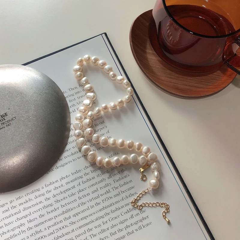 New Korean Baroque Pearl Irregular Woman Fashion Necklace Choker Necklace 925 Sterling Silver Gold Chain Personalized Necklace