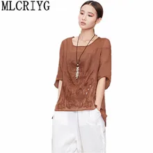 Casual Women Blouse Ramie Embroidery Women’s Shirt High Quality Women Fashion 2018 Ladies Tops Plus Size 4XL camisas mujer YQ139