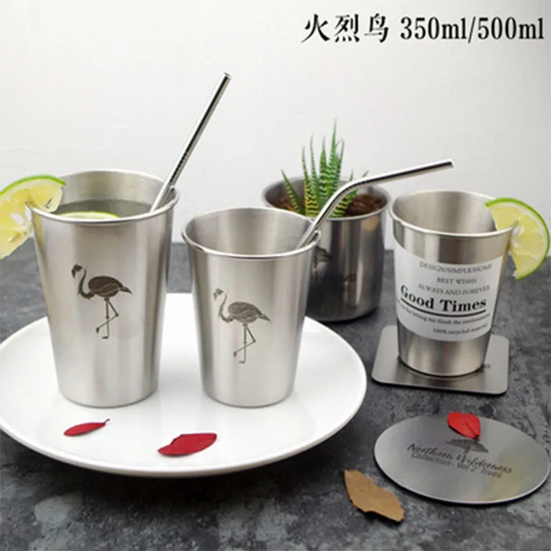 Stainless Steel Cold Water Mug Cup Coffee Juice Beer Cup Flamingo Zebra Deer Simple Style Mug 350ML/500ML - Цвет: A