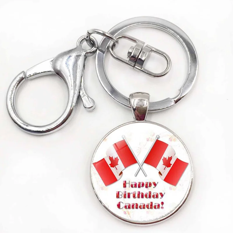 Canadian Flag Logo keychain Canada Day Celebration Keychains Silver Color Charms Key ring