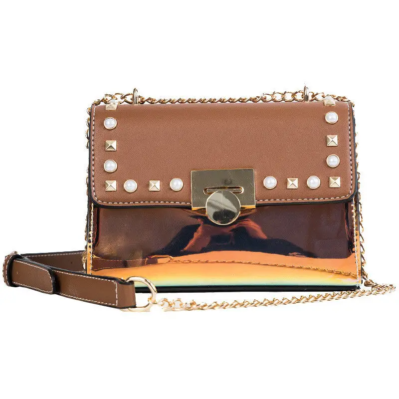 Fashion Lady Metallic Small Flap Bag Chain Shoulder Bag Rivet Studded