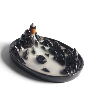 

Backflow Incense Burner Porcelain Handmade Backform Cones Incense Burner Mountain Incense Cone Furnac Home Decor + 10pcs Cones