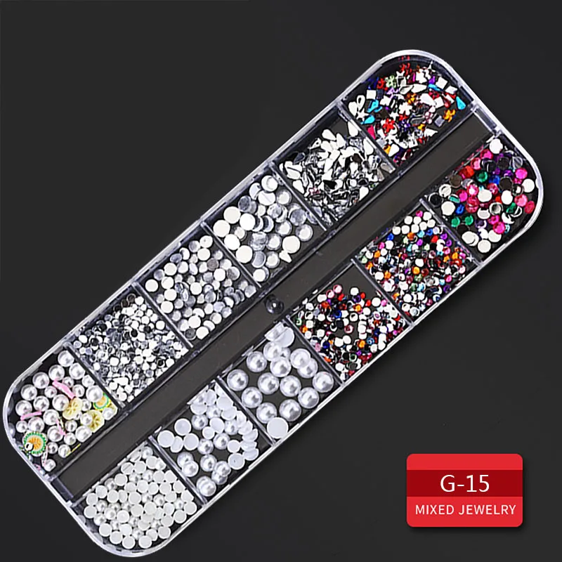 ViiNuro, многоразмерные Кристальные бриллианты, 3D украшения для ногтей, 1 коробка, драгоценные камни для ногтей, стразы, украшения для ногтей - Цвет: G-15