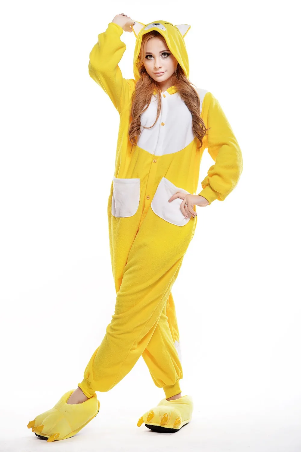 adult yellow fox costumes footed pajamas plus size halloween plus size footed pajamas