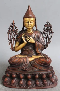 

christmas 8" China Red copper gilt fine Buddhism Guru Padmasambhava buddha Sculpture Statu New Year